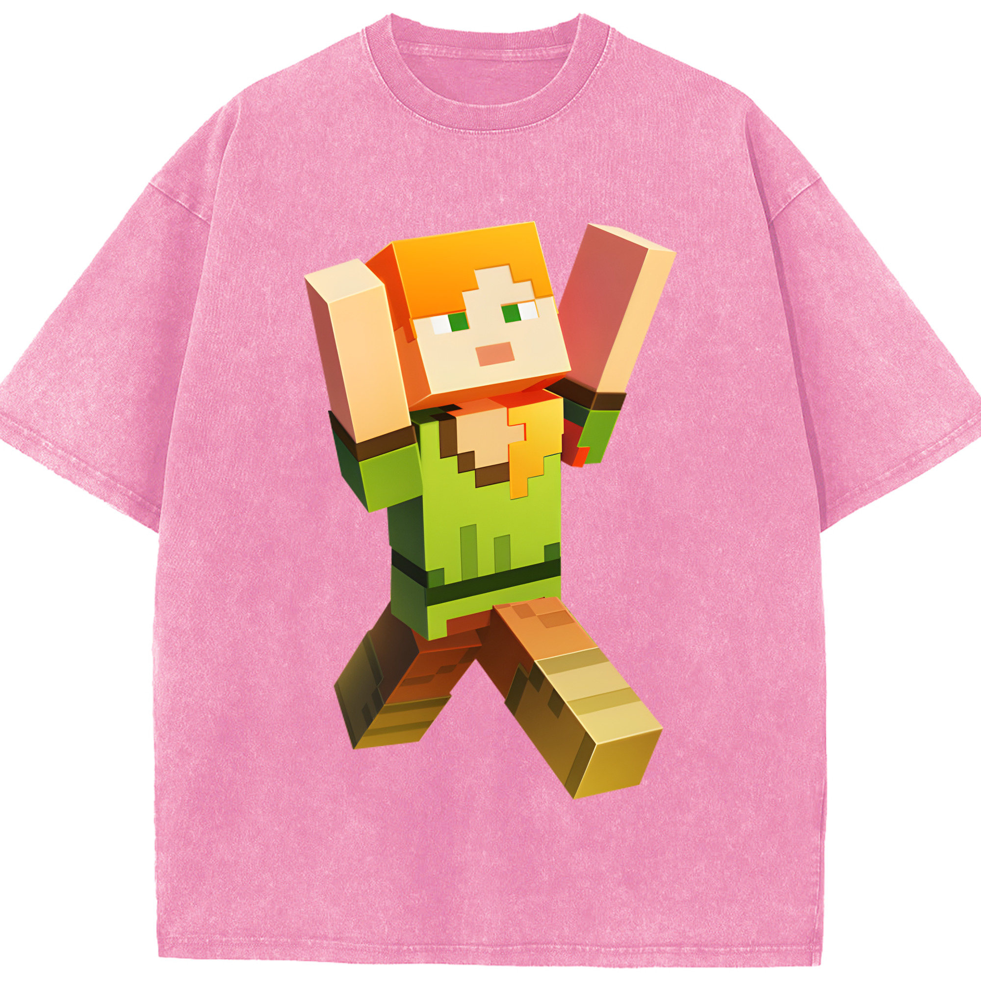 （画像用） マインクラフト ブロックの世界 Minecraft MC Block world 綿100% ヴィンテージ風 半袖Tシャツ（フロントプリント）